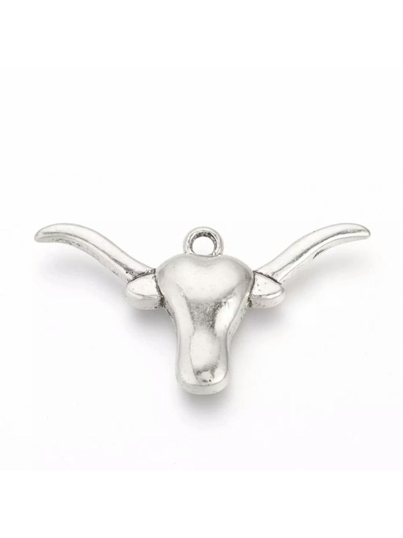 2 Longhorn Pendants Antiqued Silver Texas Western Charms Stock Show Findings B