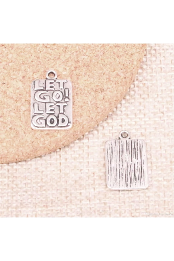 2 Quote Charms Word Charms Let Go Let God Antiqued Silver Inspirational Pendants