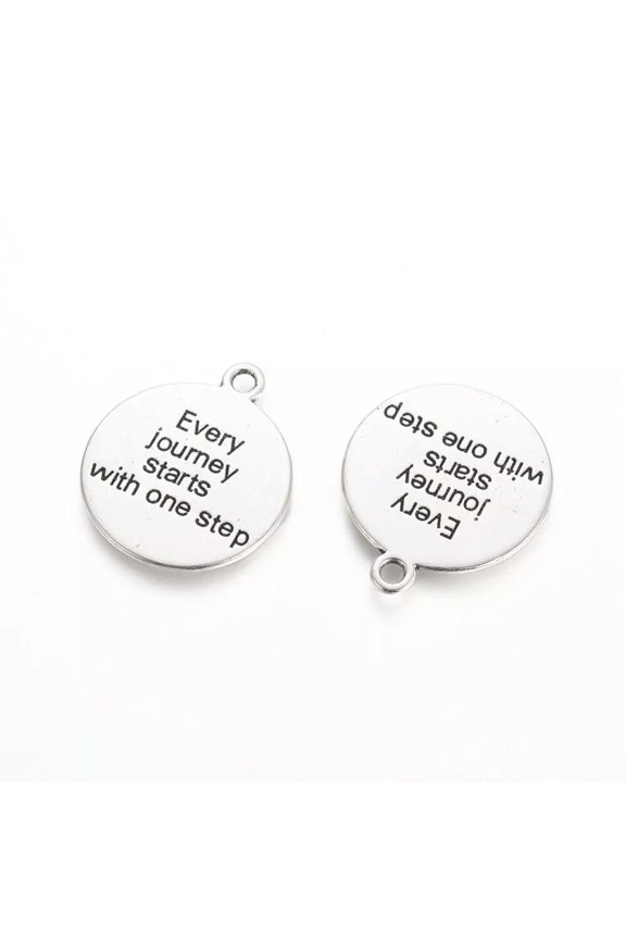 2 Quote Pendants Antiqued Silver Word Charm Inspirational Message Every Journey