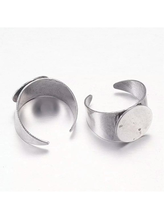 2 Ring Blanks Antiqued Silver Settings Adjustable Thick Rings Glue On Pad
