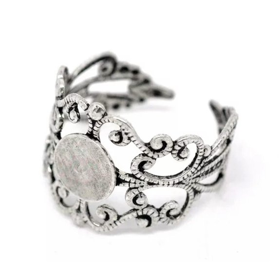 U8MO 2 Ring Blanks Blank Rings Silver Ring Blanks Adjustable Rings Filigree Rings