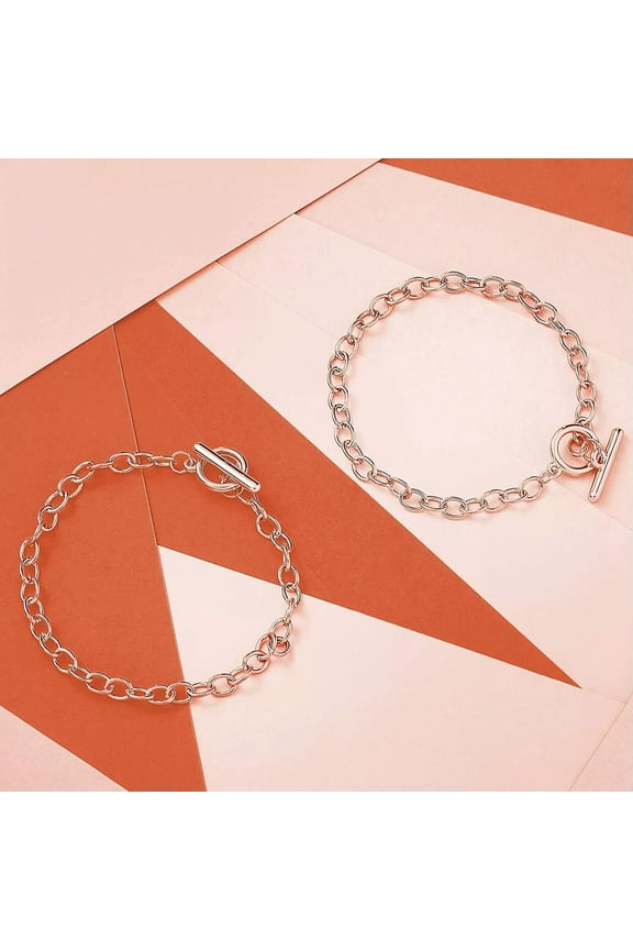 2 Rose Gold Charm Bracelets Blanks Stainless Steel Link Chain Toggle Clasp 7"