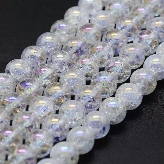 U8MO 2 Strands Round 8mm Electroplated Natural Crackle Quartz Crystal Beads Strands