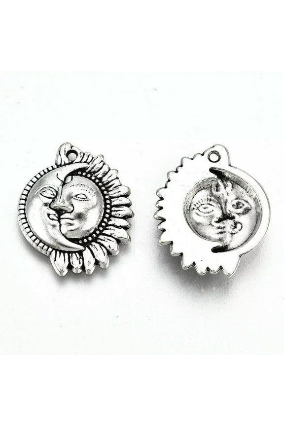 2 Sun Pendants Antiqued Silver Sun and Moon Celestial Charms 20mm