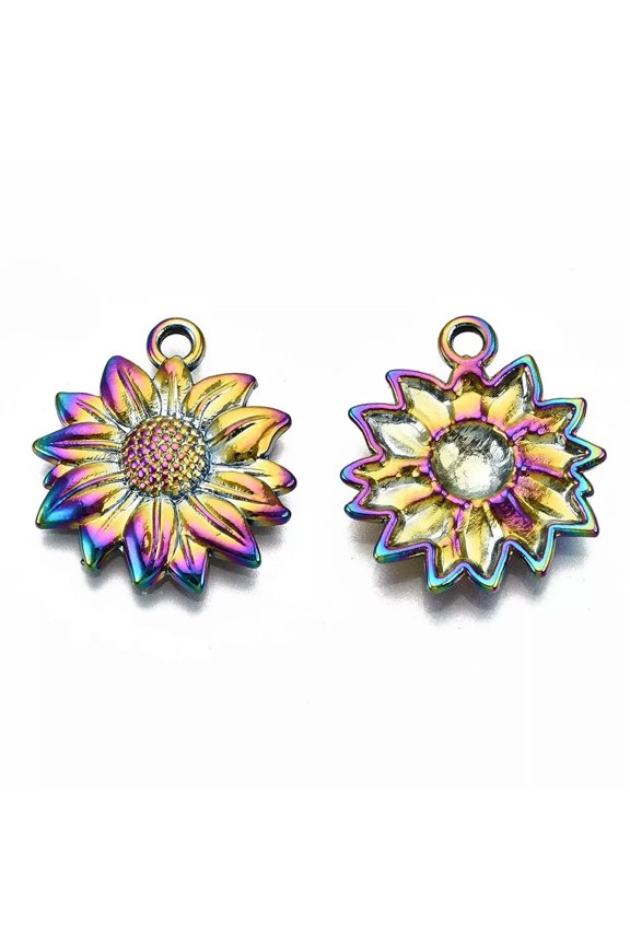 2 Sunflower Charms Flower Pendants Rainbow Spring Garden Jewelry Findings 21mm