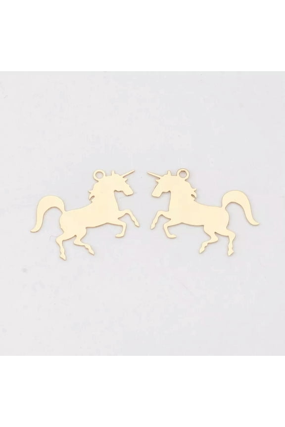 2 Unicorn Charms Stamping Blank Pendants Gold Brass Engraving Gold Plated