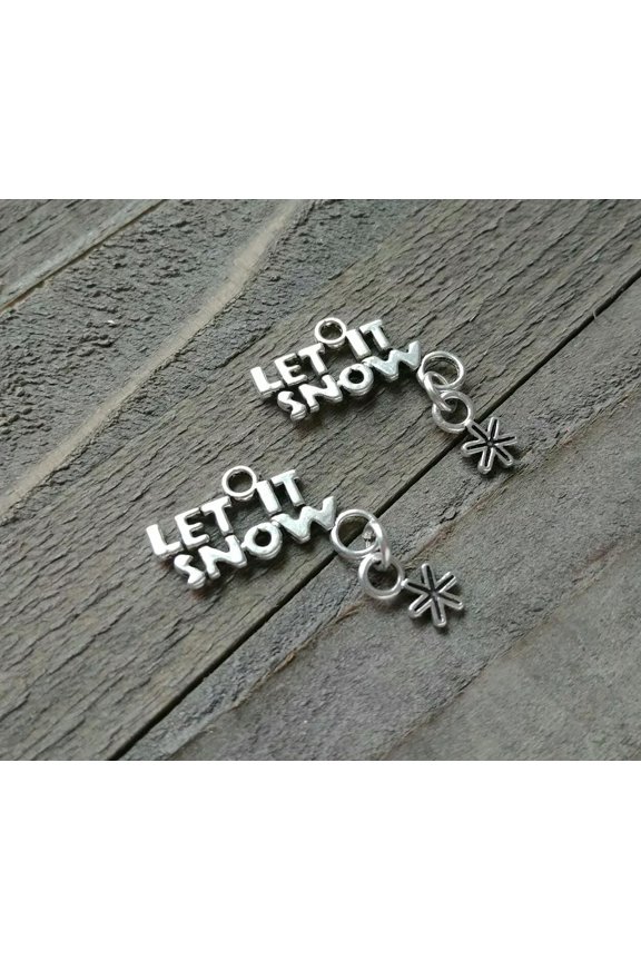 2 Word Charms Quote Charms LET IT SNOW Charms Antiqued Silver Dangle Charms