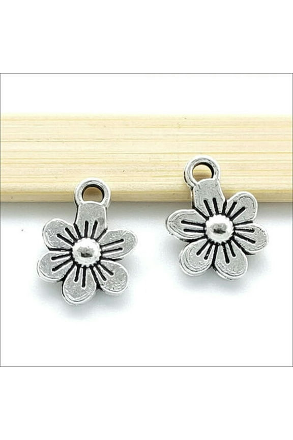20/50/100X Mini Flowers Tibetan Silver Charms Pendants for Jewelry Making 12*9mm-100pcs