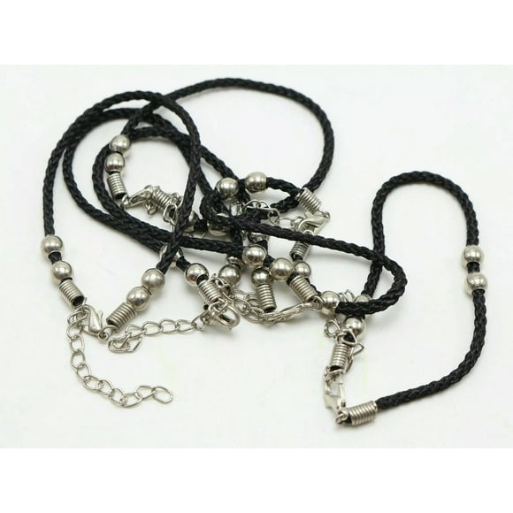 20 Black Braided String with Silver Ball Feng Shui Lucky Bracelets 18cm