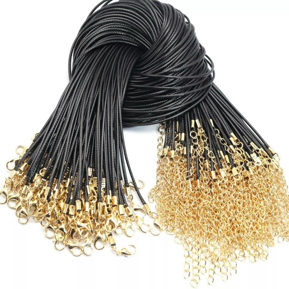 U8MO 50 Black Korean Waxed Cord String Necklace Golden Lobster Clasp 17" Fit Pendant