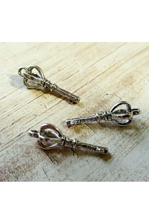 20 Crown Key Charms Antiqued Silver Sceptor Pendants Steampunk Jewelry Supplies