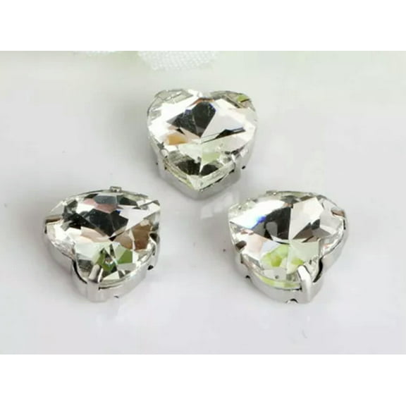 U8MO 20 Crystal Glass Heart Rhinestones Rose Montees 10X10mm Beads Colour Choice-Silver + Clear Crystal