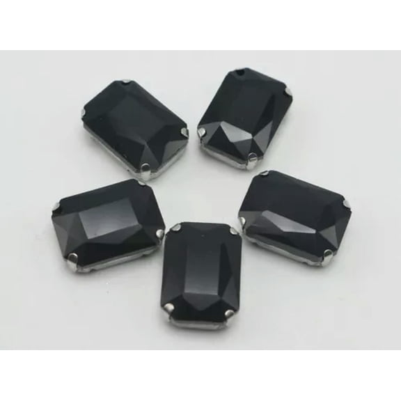 U8MO 20 Crystal Glass Rectangle Rhinestones Rose Montees Beads Sewing10X14mm 13X18mm-10X14mm-Silver+ Black Crystal
