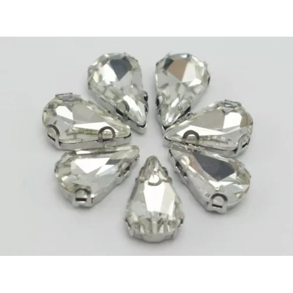 U8MO 20 Crystal Glass Teardrop Rhinestones Rose Montees Beads 8X13mm Colour Choice-Silver + Clear Crystal