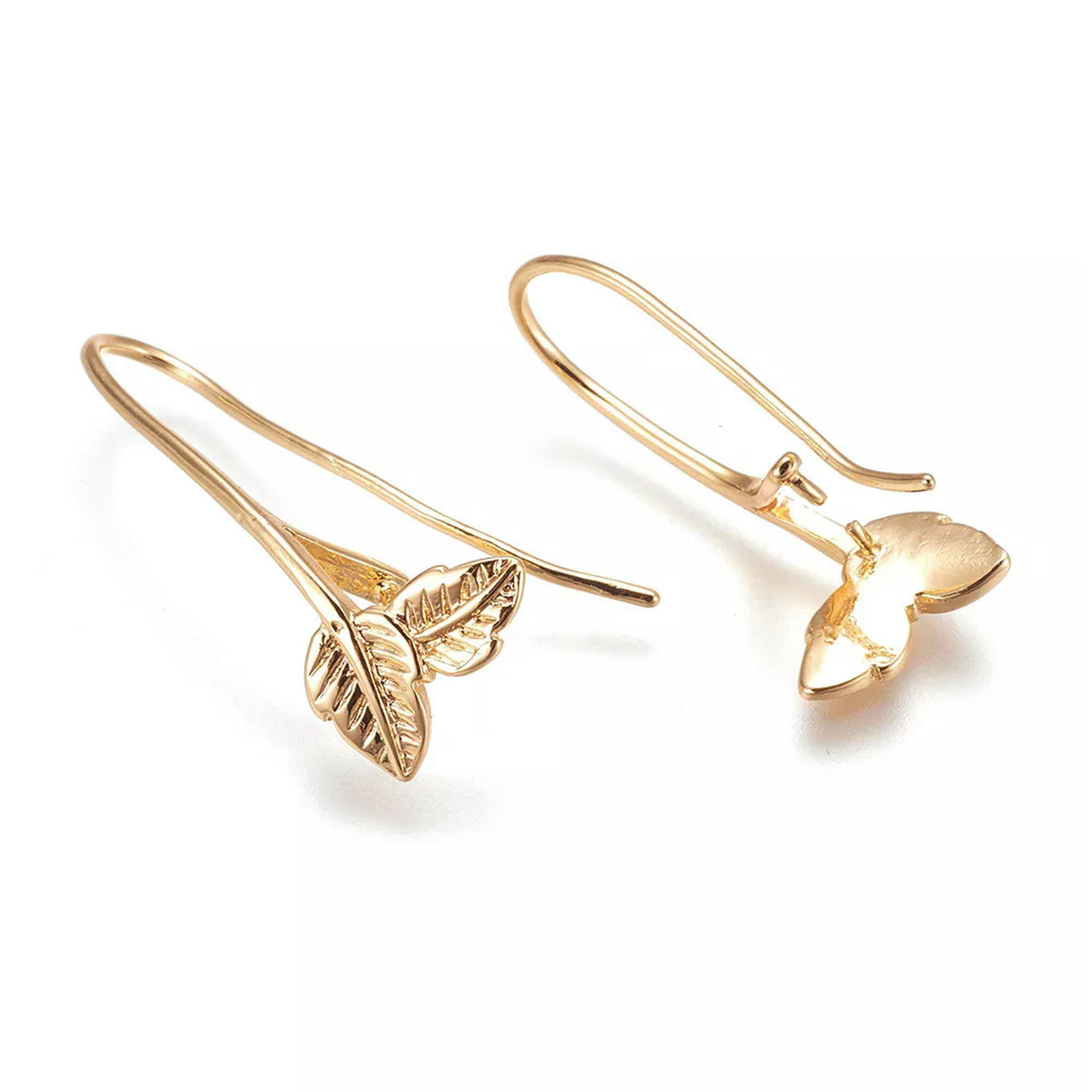 U8MO 20 Gold Plated Brass Leaf Earring Hooks w/ Pinch Bail End Earwire Findings 29mm