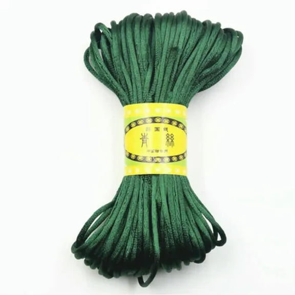 U8MO 20 Meter 2.5mm Braided Macrame Satin Silk Cord Chinese Knot Nylon Rattail Thread-15# Dark Green