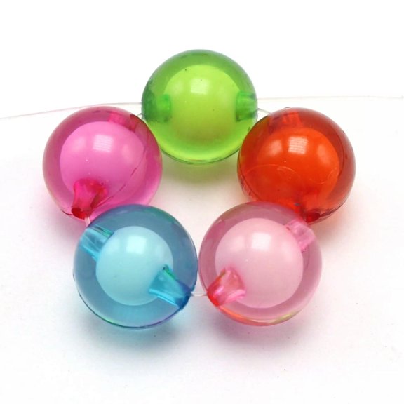 U8MO 20 Mixed Color Acrylic Smooth Round Beads 16mm(0.6") Chunky "Bead inside Bead"