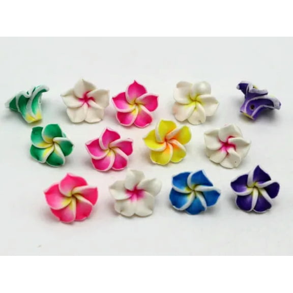 U8MO 20 Mixed Color Polymer Clay Cabochons Various Flower Marshmallow Candy Fruits-Plumeria Rubra Flower 15mm