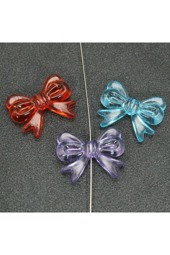 20 Mixed Color Transparent Acrylic Butterfly Bows Charm Beads 30mm Vertical hole
