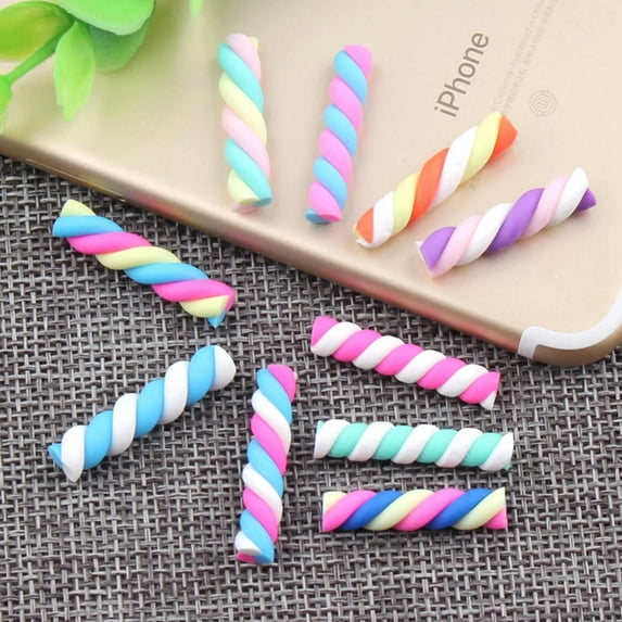 U8MO 20 Mixed Color Twisted Polymer Clay Marshmallow Candy 5X25mm Craft Cabochons