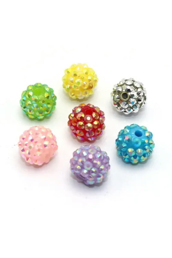 20 Pcs Acrylic Rhinestone Gems Pave DISCO Ball Beads 14mm DIY Bracelet Earring-Multi-Color