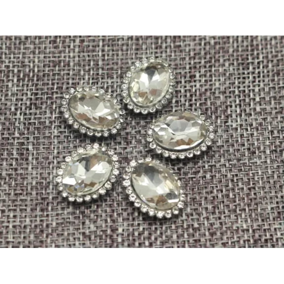 U8MO 20 Pcs Silver Rhinestone Bling Crystal Flatback Oval Buttons 14X18mm for Wedding-Silver + Clear Crystal