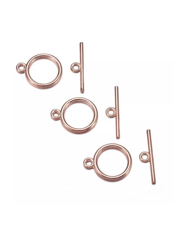 20 Sets Tibetan Alloy Ring Toggle Clasps Rose Gold Nickel Free Findings 15x21mm