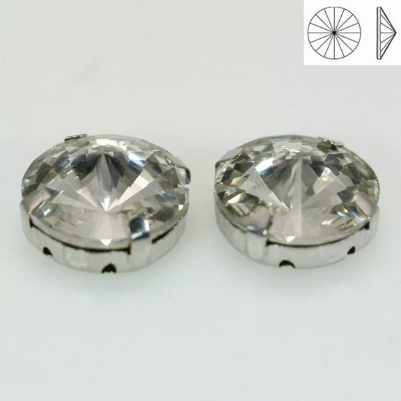 U8MO 20 Silver Clear Crystal Rivoli Rhinestones Gems Rose Montees 12mm Sew on Beads