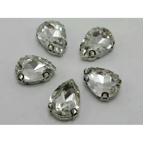 U8MO 20 Silver Crystal Glass Teardrop Rhinestones Rose Montees 13X18mm Sew on Beads