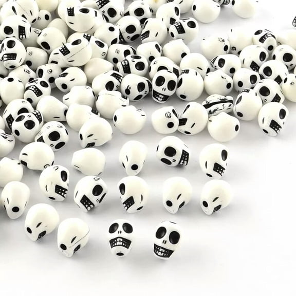 U8MO 20 Skull Beads White Black Acrylic Gothic Halloween Jewelry Supplies Set 10mm