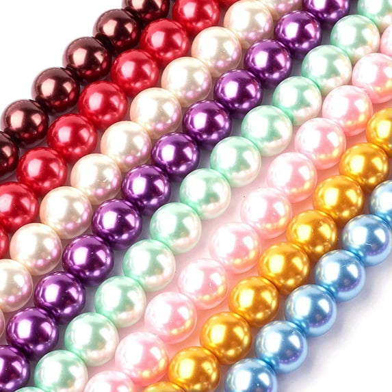 U8MO 20 Strds Colorful Glass Round Beads Smooth Pearl Finish Loose Beads Beading 6mm