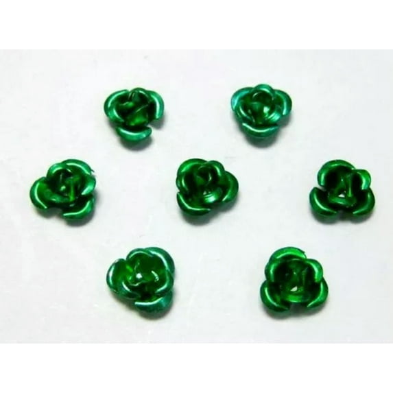 U8MO 200 Aluminum Metal Rose Flower Beads 8mm Colour Choice Jewelry Making-Green