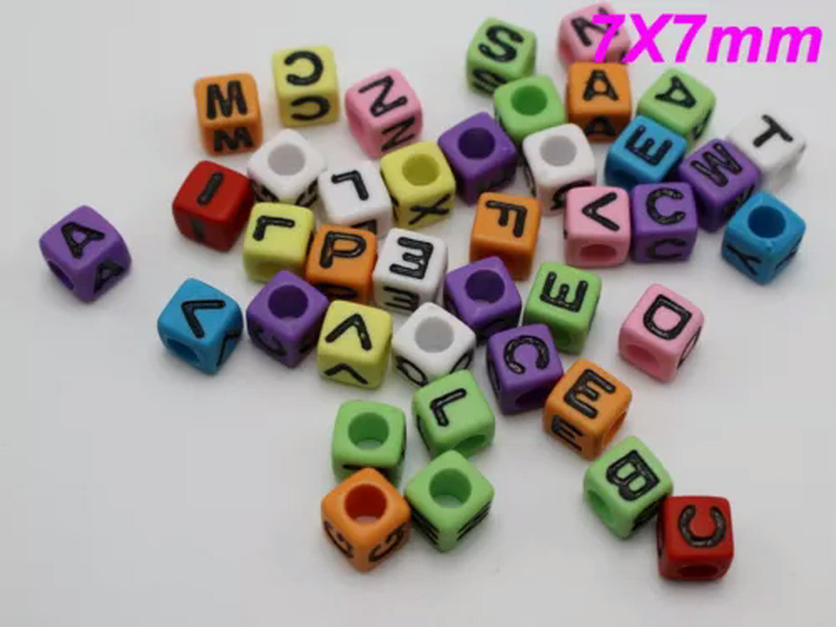U8MO 200 Assorted Alphabet Letter Acrylic Cube Pony Beads 7X7mm Jewelry ...