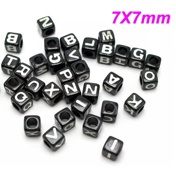 U8MO 200 Black Assorted Alphabet Letter Cube Pony Beads 7X7mm Kids Craft