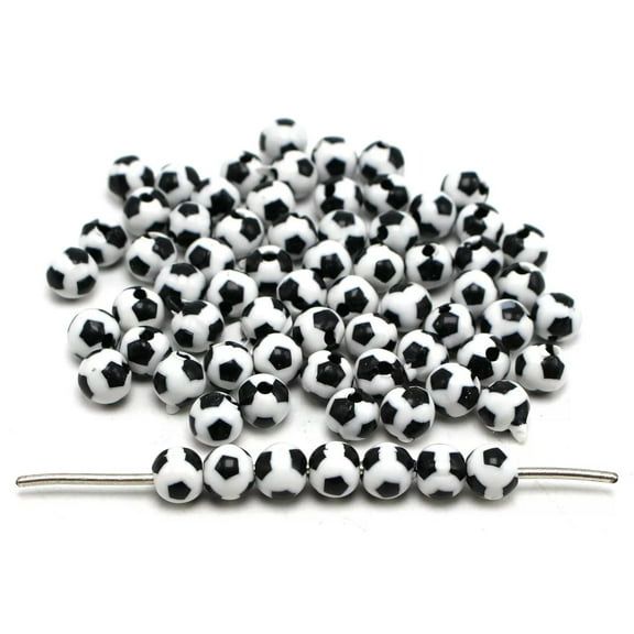 U8MO 200 Black & White Color Acrylic Soccer Ball Football Round Beads 8mm