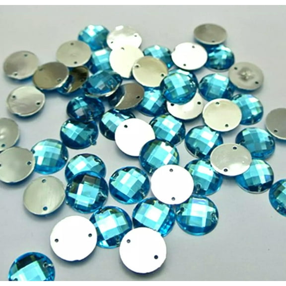 U8MO 200 Blue Flatback Crystal Acrylic Round Sewing Rhinestone Button 10mm Sew on Gem