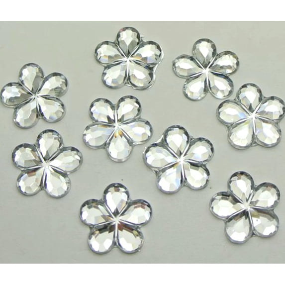 U8MO 200 Clear Acrylic Flatback Flower Rhinestone Gem 15mm DIY Embellishments
