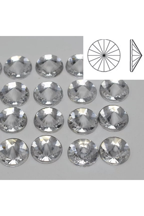200 Clear Acrylic Round Rivoli Flatback Rhinestone Gems 10mm Pyramid Cone Shaped