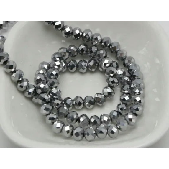 U8MO 200 Faceted Rondelle Abacus Beads Crystal Glass Mini Beads 6X4mm Various Color-Silver Black