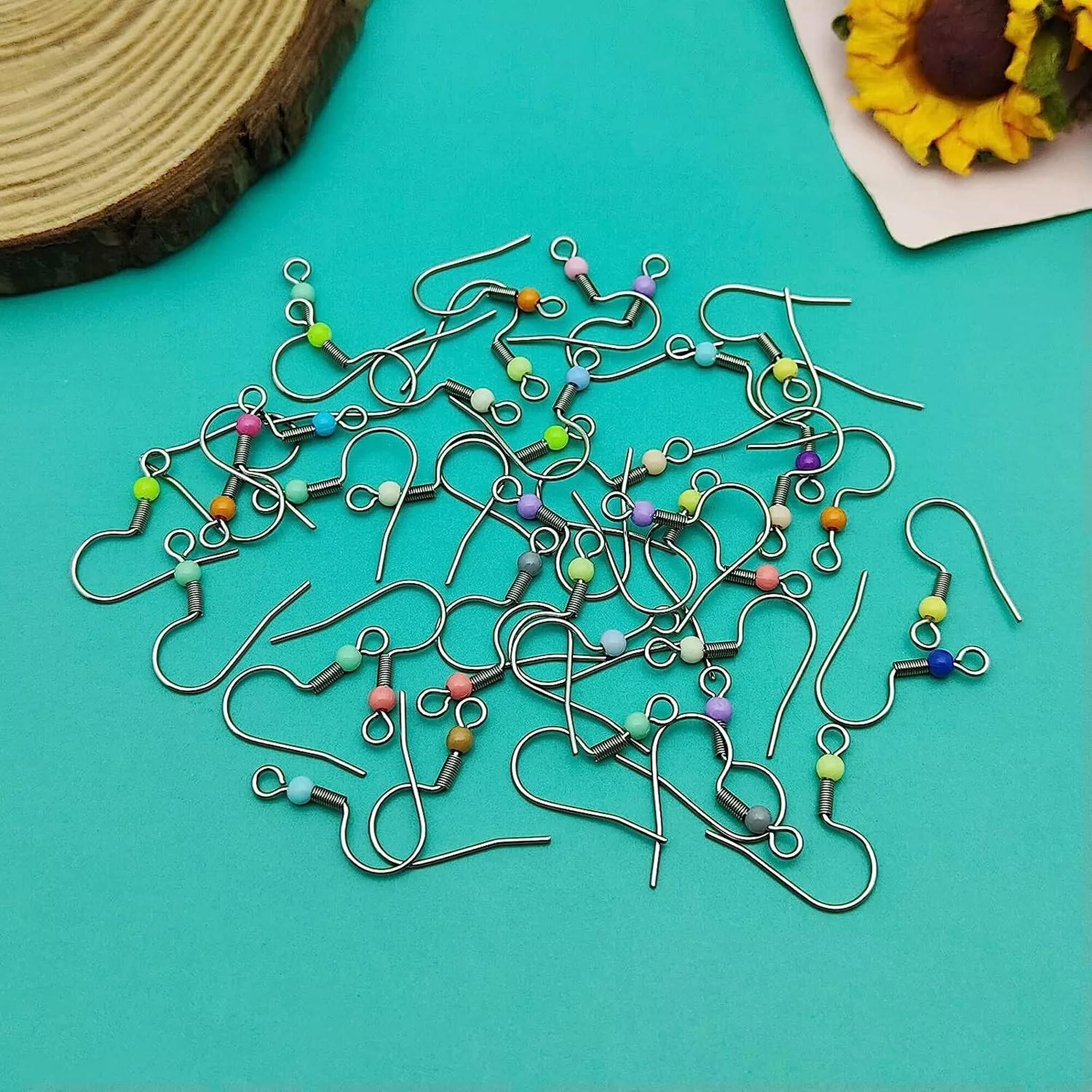 U8MO 200 Fish Hook Earwires Rainbow Ear Wires Earring Findings Jewelry Colored Ball