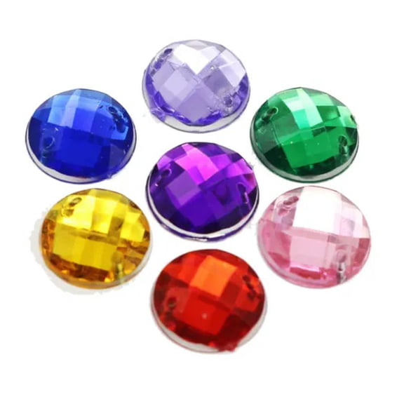 U8MO 200 Flatback Acrylic Round Sewing Rhinestone Gems Button 12mm Sew on beads-Mixed Colour