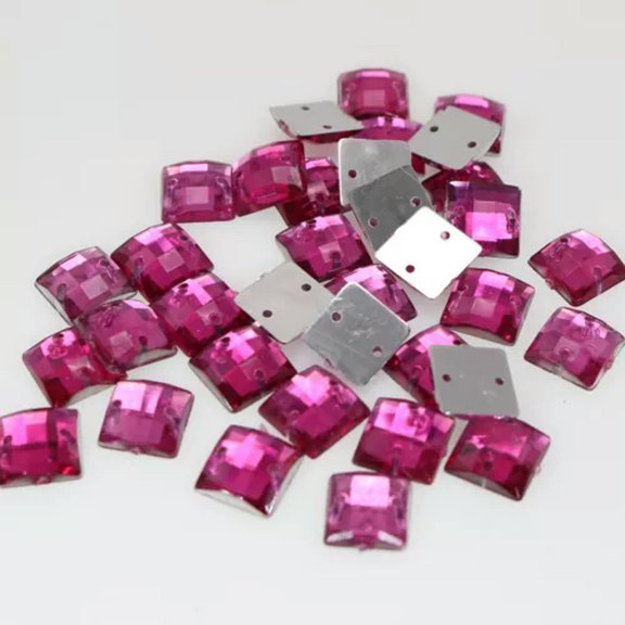 U8MO 200 Flatback Acrylic Square Sewing Rhinestone Buttons 10X10mm Sew on beads-Hot Pink