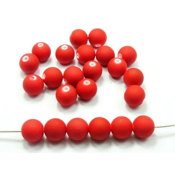 U8MO 200 Fluo Neon Beads Acrylic Round Beads 8mm(0.32") Rubber Tone Color Choice-Red