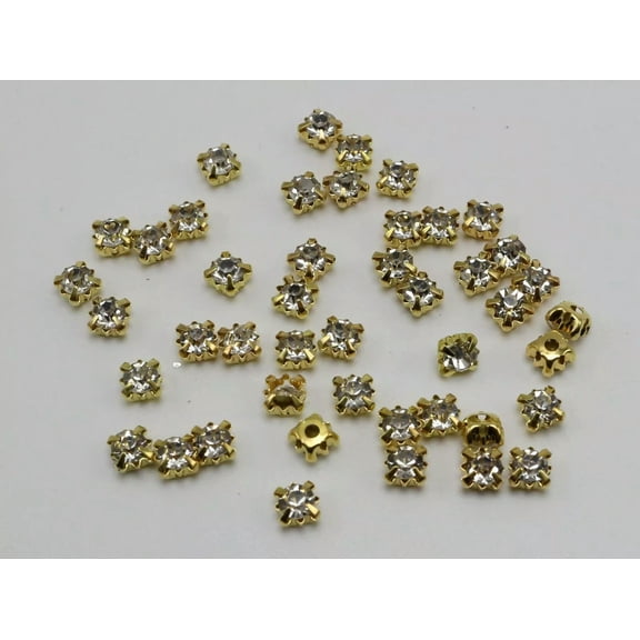 U8MO 200 Golden Clear Crystal Glass Rose Montees 5mm SS18 Sew on Rhinestones Beads