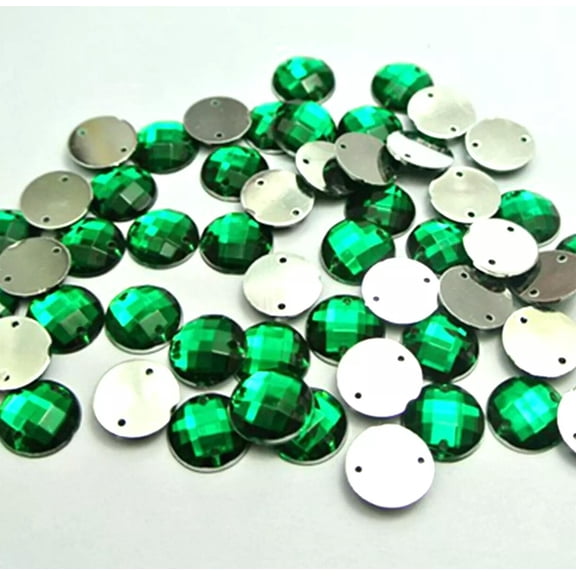 U8MO 200 Green Flatback Acrylic Round Sewing Rhinestone Button 10mm Sew on beads