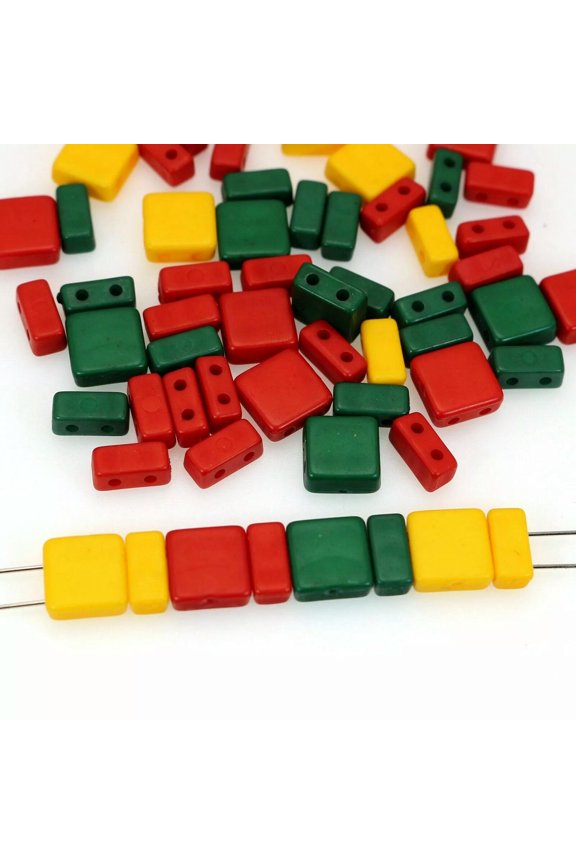 200 Matte Tile Flat Square 2 Hole Double Row 9mm Red Green Yellow DIY Bracelet
