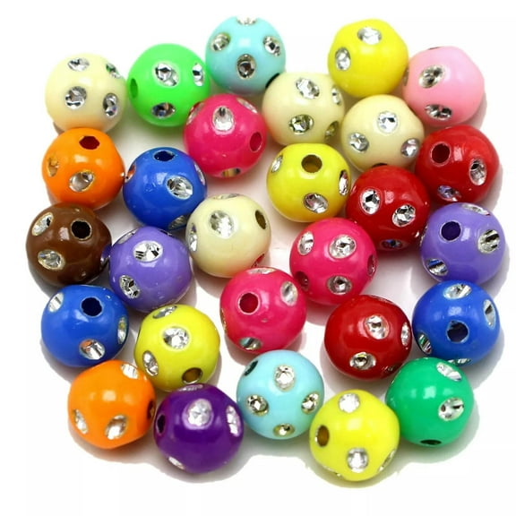 U8MO 200 Mixed Colour Sparkling Silver Dots Acrylic Round Beads 8mm Spacer Beads