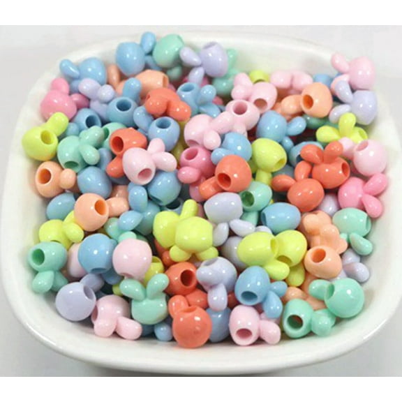 U8MO 200 Mixed Pastel Color Acrylic Mini Rabbit Head Pony Beads 9mm for Kids Craft