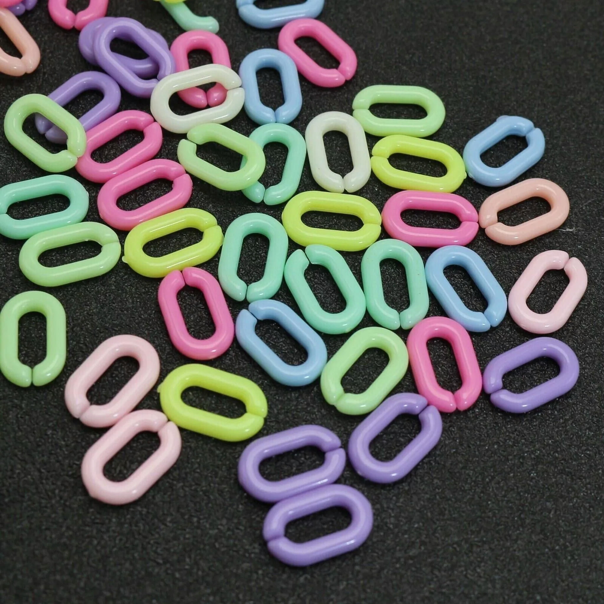U8MO 200 Mixed Pastel Color Acrylic Oval Linking Rings Open Chain Beads ...
