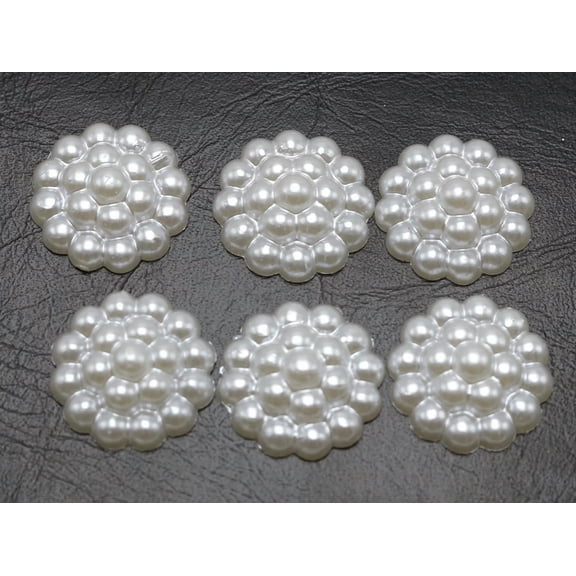 U8MO 200 Pure White Acrylic Flatback Dotted Flower Pearl Cabochons 13mm Bow Center